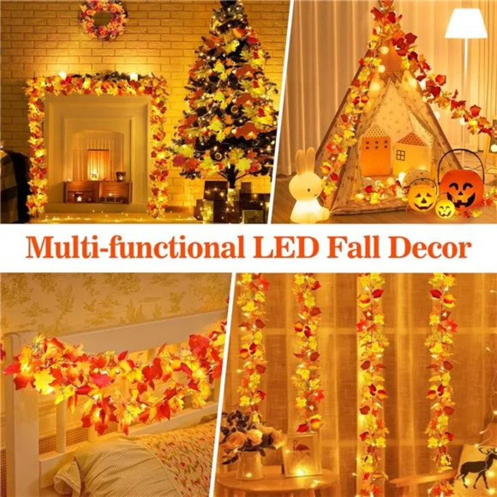 23.6Ft Fall Decor for Home Thanksgiving Decorations Lighted Fall Garland Maple